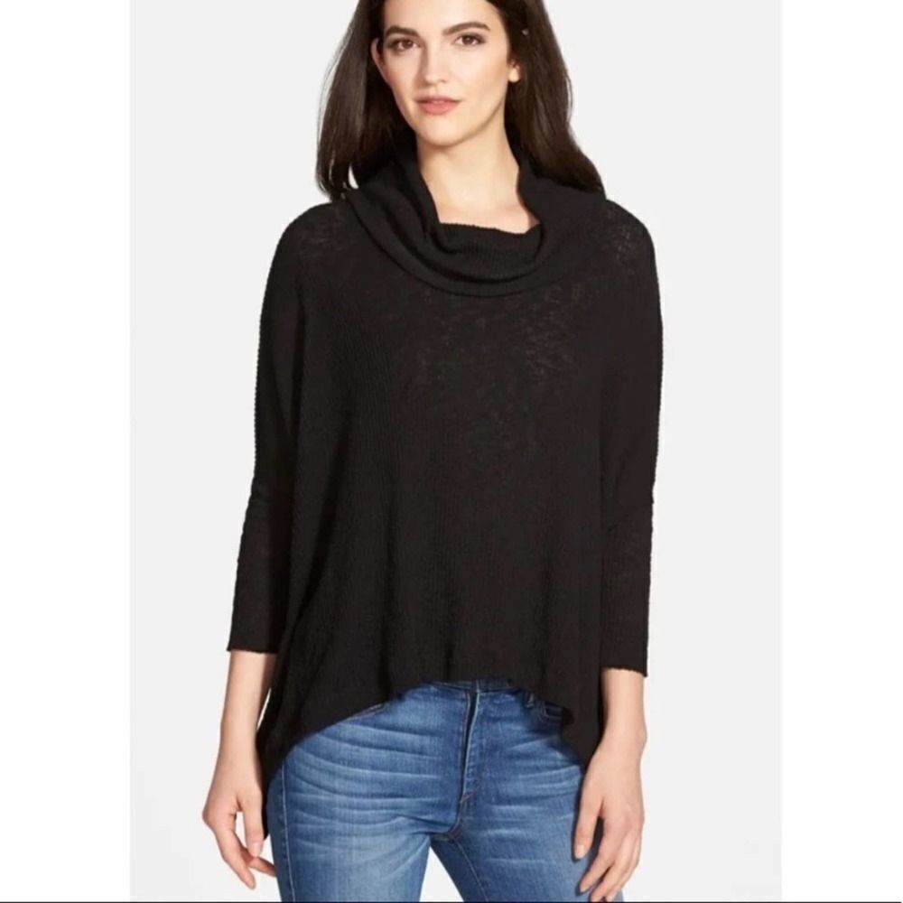 Free People World Traveler Open-Back Ribbed Pullover Black XS
